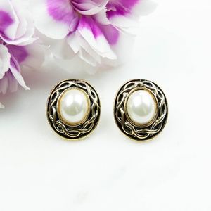 Faux Pearl & Enamel Earrings